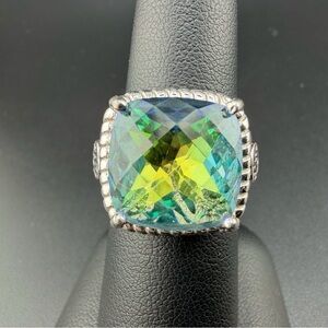 Designer Signed HG 925 Sterling Silver Green Blue Yellow Gem Ring Sz 6.75